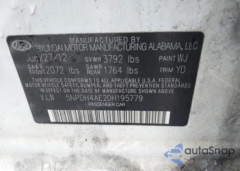 2013 Hyundai Elantra Gls from USA, damaged, VIN 5NPDH4AE2DH195779